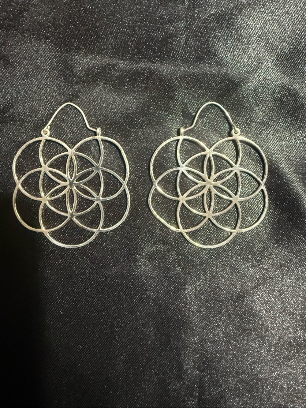 Vintage Sterling Silver 925 Seed of Life Sacred Geometry Hoop Earrings.